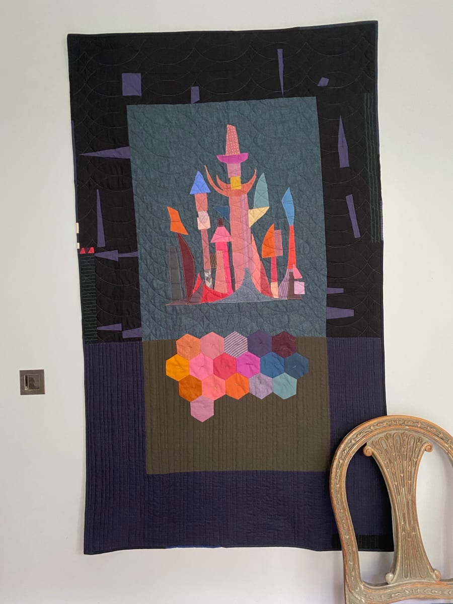 "Tonkolay World"  Image: Machine piecing , hand piecing, appliqué , machine quilting. 