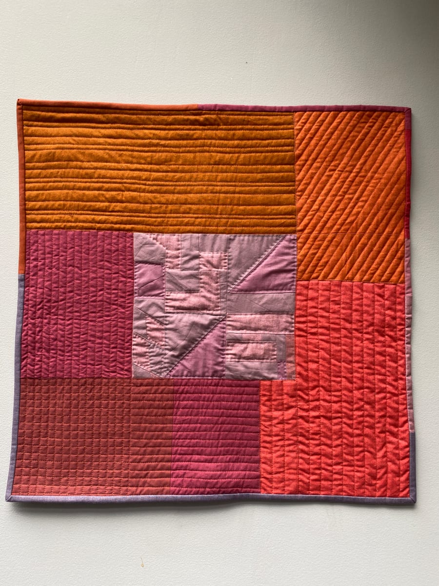 "Square orange"  Image: Small improv quilt with machine and hand quilting.