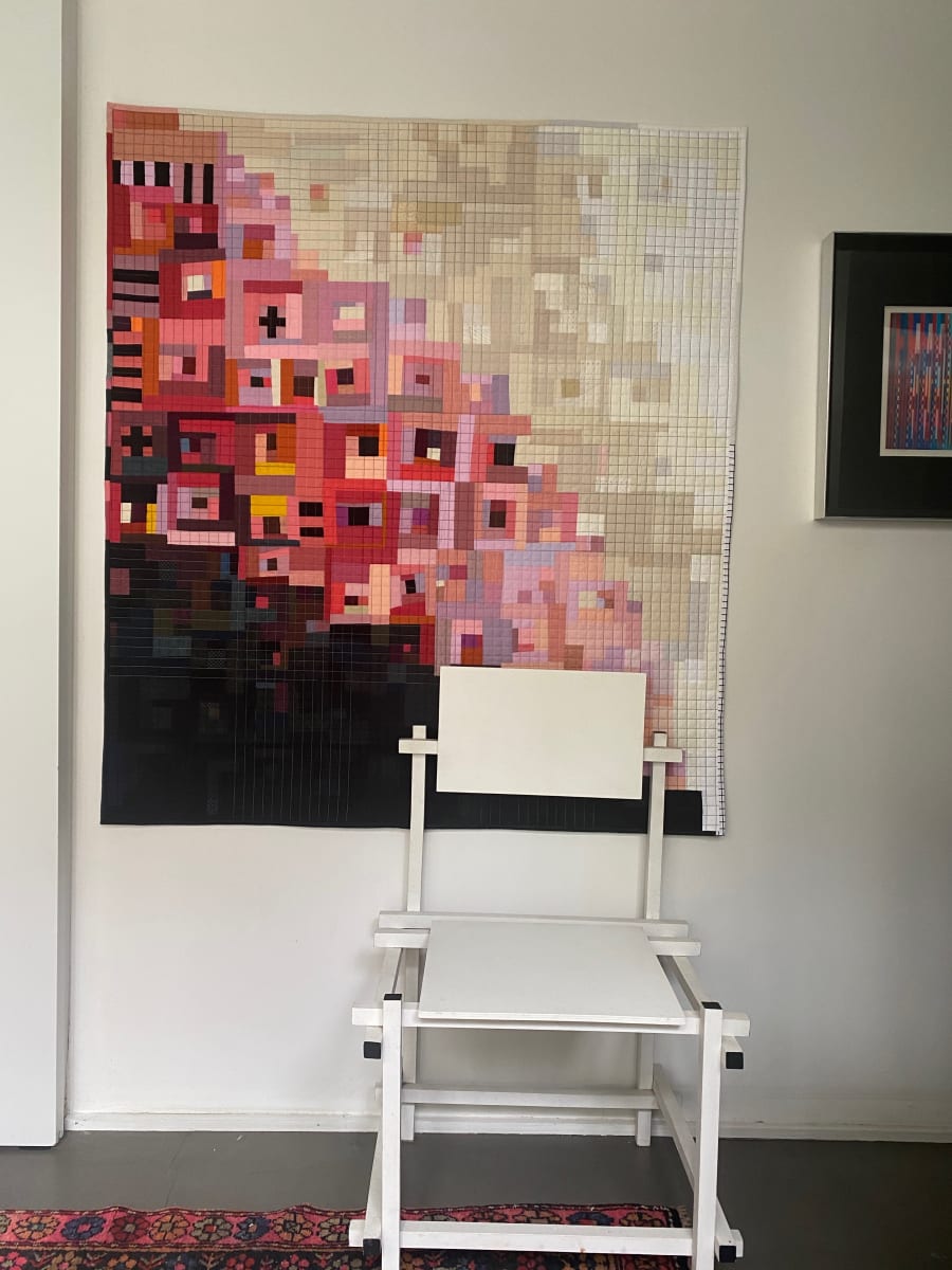 "May Wildfire"  Image: May wildfire improv quilt made during confinement in Paris and while hearing about the terrible wildfires in California . 