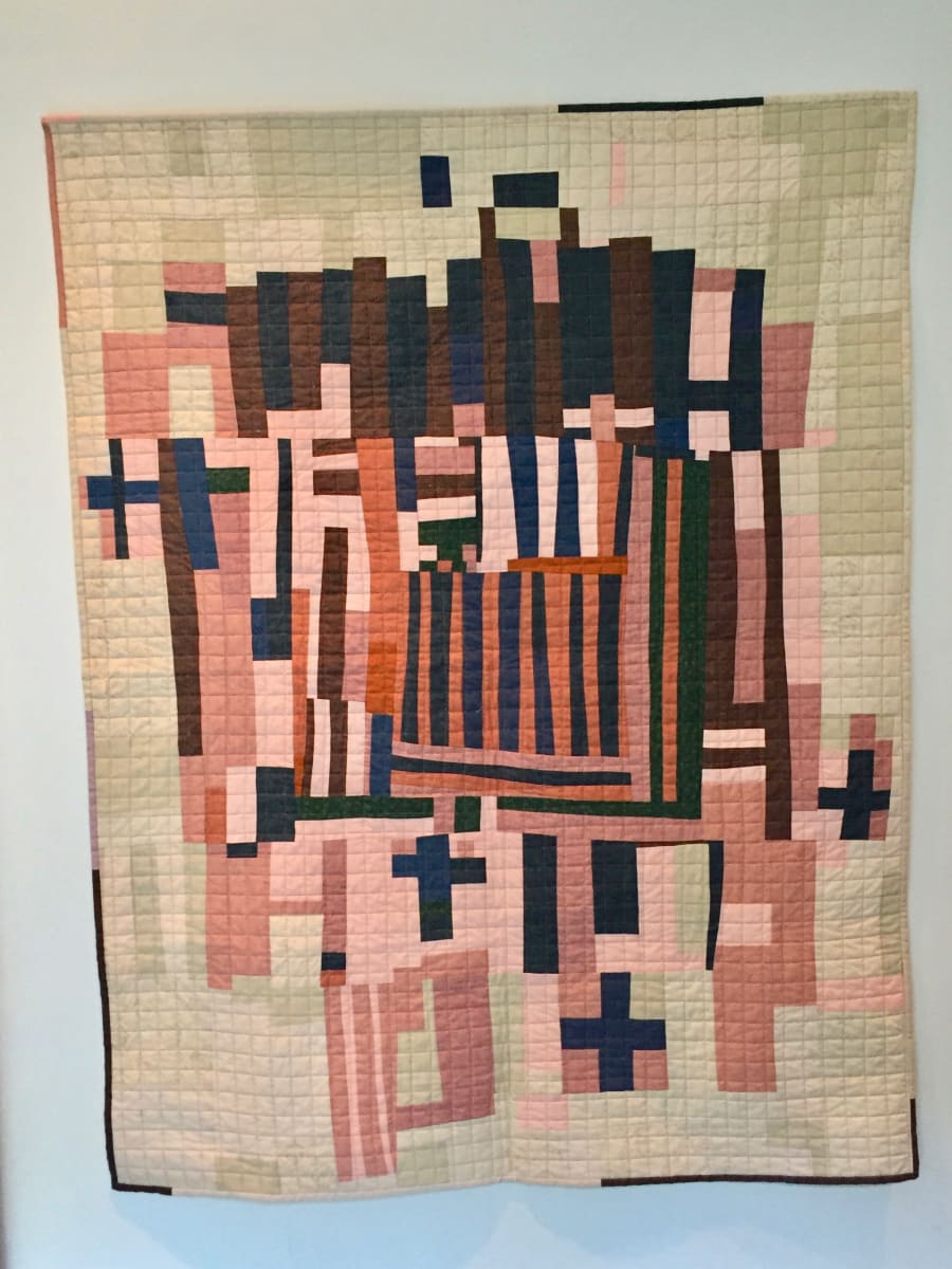 "Yeu"  Image: Improv quilt using recycled clothing , various cottons and home dyed fabric. Accepted to the 2020 Quiltcon in Austin Texas. 