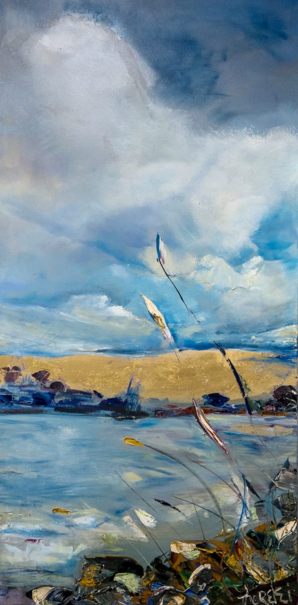 Gold Marsh 2 by Lorelei French Sowa  Image: Golden Marsh 2 Use of oil, wax, and gold leaf it is an abstraction of the rocky coastline of Connecticut shore. 