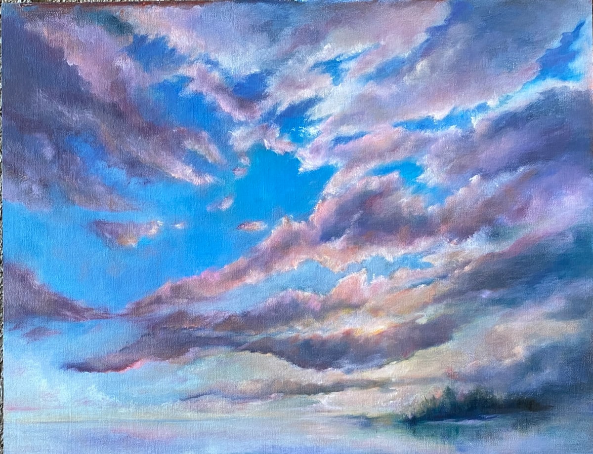 Uncertain Sunrise by Rosemary Pergolizzi  Image: The rising sun behind the clouds  lights their edges with color.