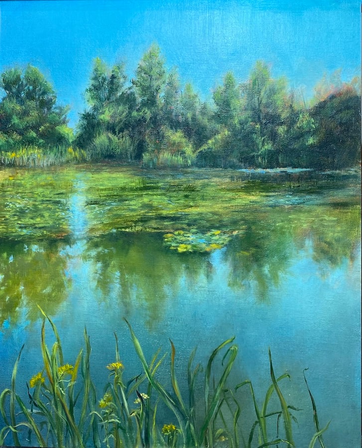 Floating Thoughts by Rosemary Pergolizzi  Image: Still summer pond above Keuka Lake.