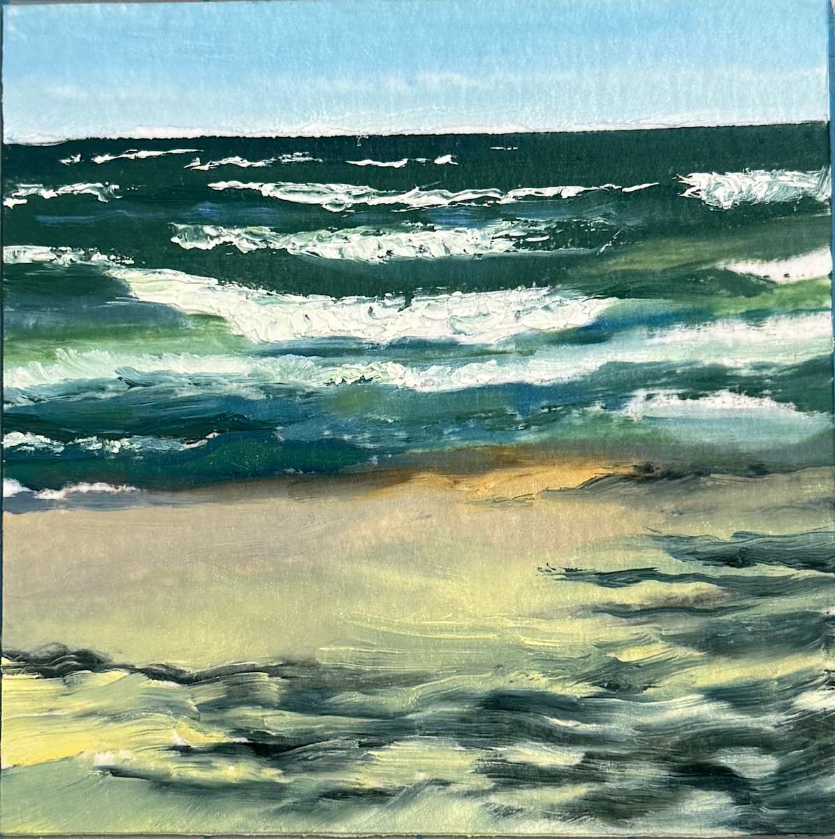 Durand Beach #2 by Rosemary Pergolizzi  Image: Study of waves and shadows on the beach.