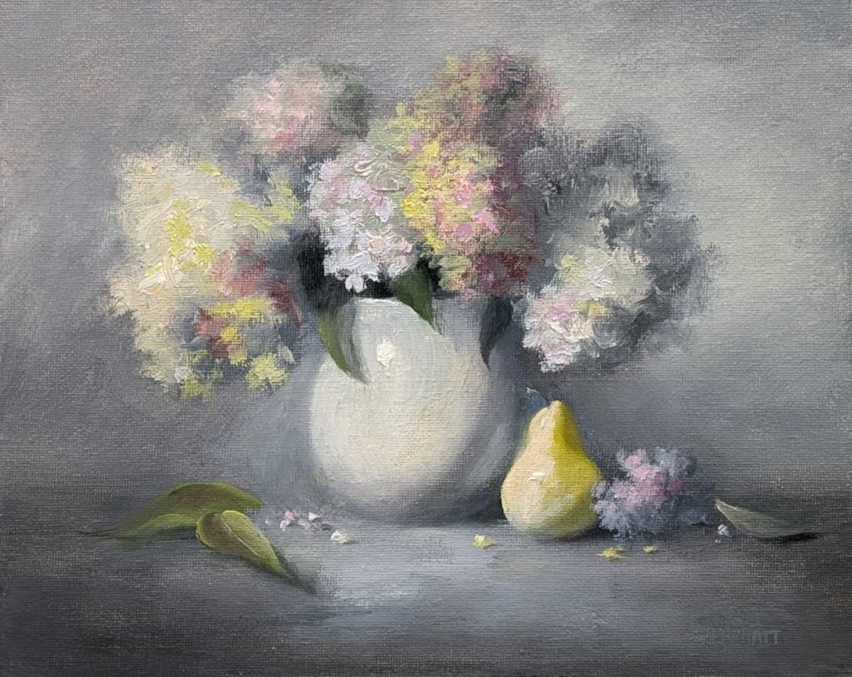 Hydrangeas And A Pear by Pamela Hiatt 