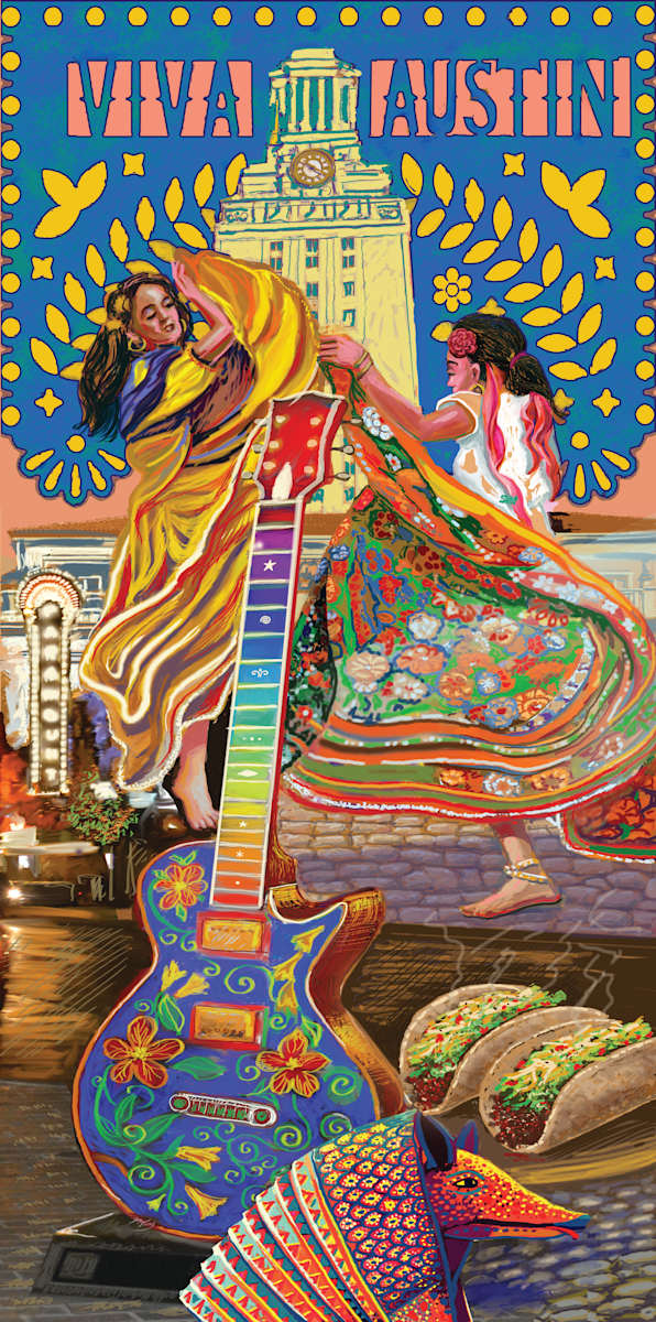 Walmart - Southpark Meadows Austin Mural by Dan Terry  Image: Mural designed for Austin's Southpark Meadows Walmart Superstore's entrance capturing and celebrating the city's rich creative and Latino culture. 