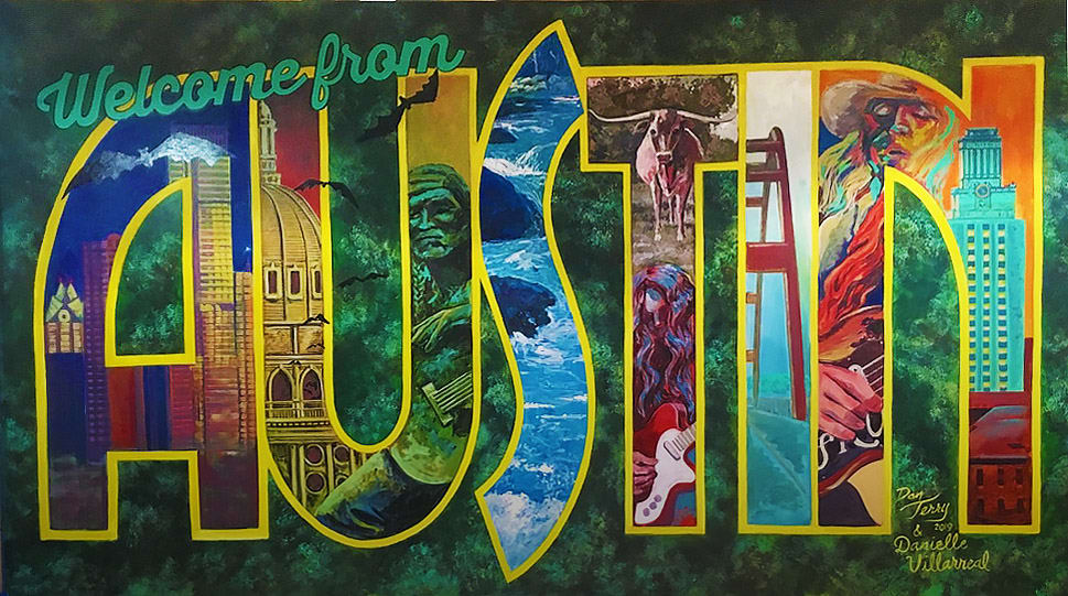 austin_postcard by Dan Terry  Image: This "Austin Postcard" commissioned mural for Centaur Technology's corporate headquarters in Centaur is Dan's take 