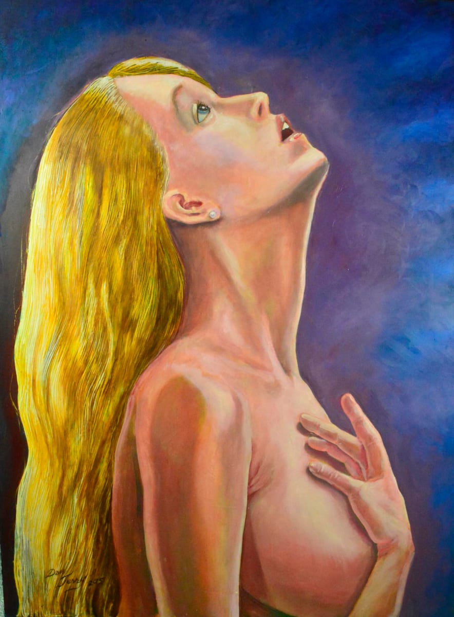 Bliss by Dan Terry  Image: Large scale painting of the emotion known as bliss. Acrylic on Canvas. Inspired by Nordic goddess, Freya done as part of the Women in Myth series. 