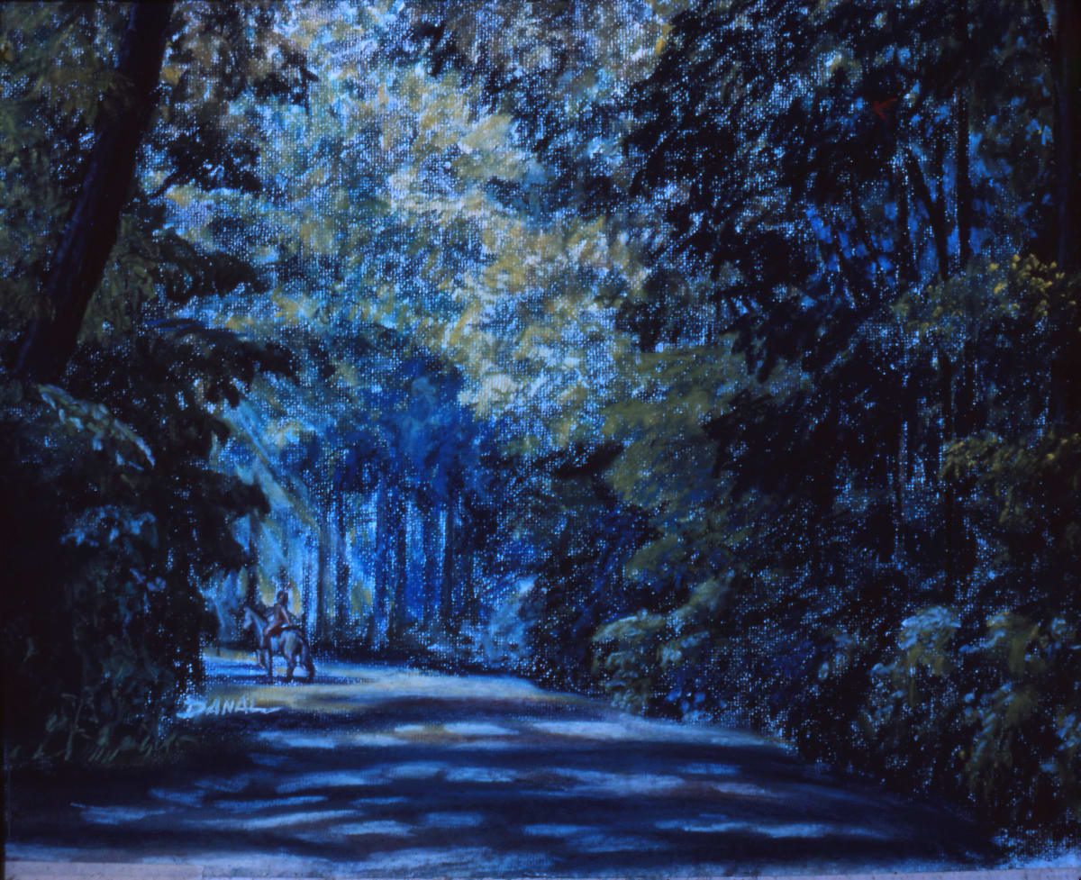Forest Twilight Landscape by Dan Terry  Image: This small study captures the moody twilight on a forest path much like the woods Terry played in his youth in upstate NY. 