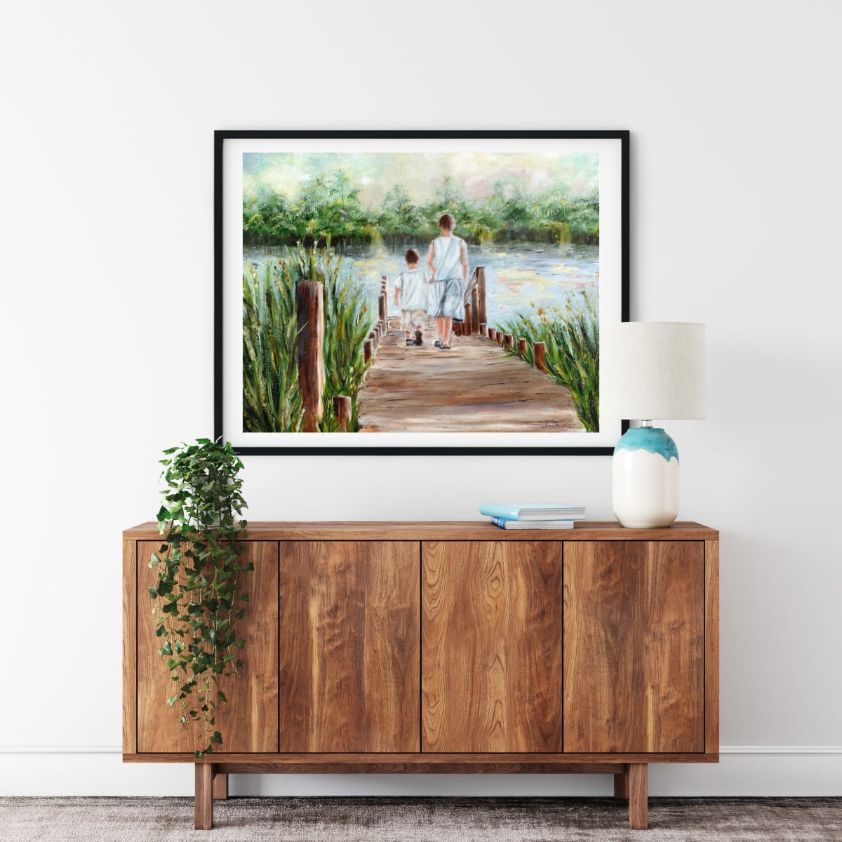 Brothers on the River Dock #1 by Jenn Royster  Image: Brothers on the River Dock framed on wall