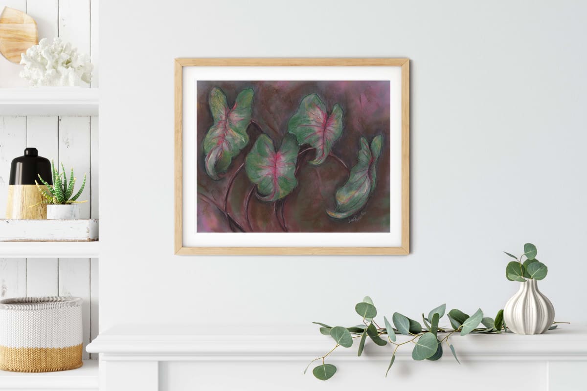 Caladiums in the Breeze #1 by Jenn Royster  Image: Caladiums in the Breeze  11 x 14 in Frame on Wall