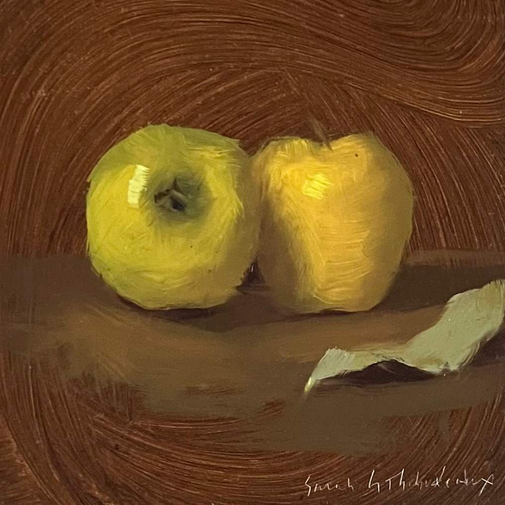Two Apples and Leaf by Sarah Griffin Thibodeaux, Image 1.
