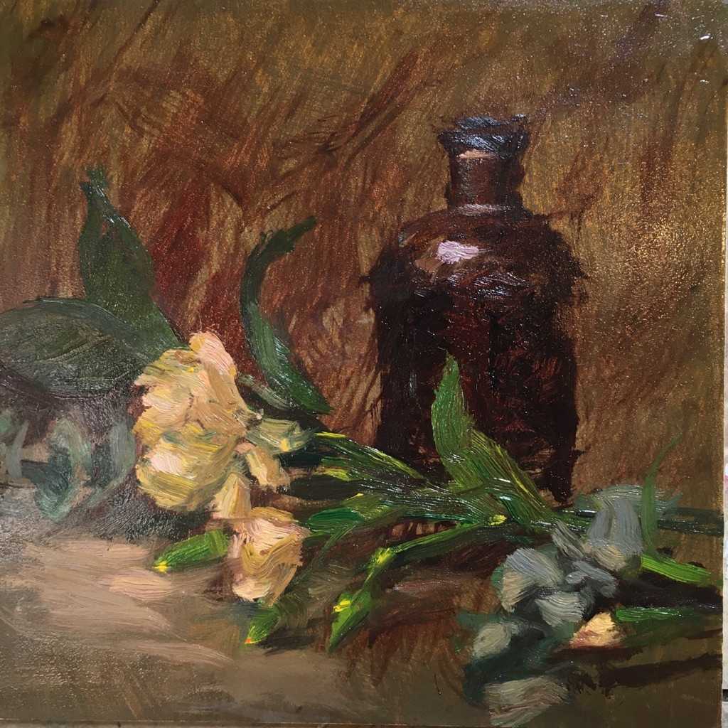 Roses and Bottle by Sarah Griffin Thibodeaux, Image 1.