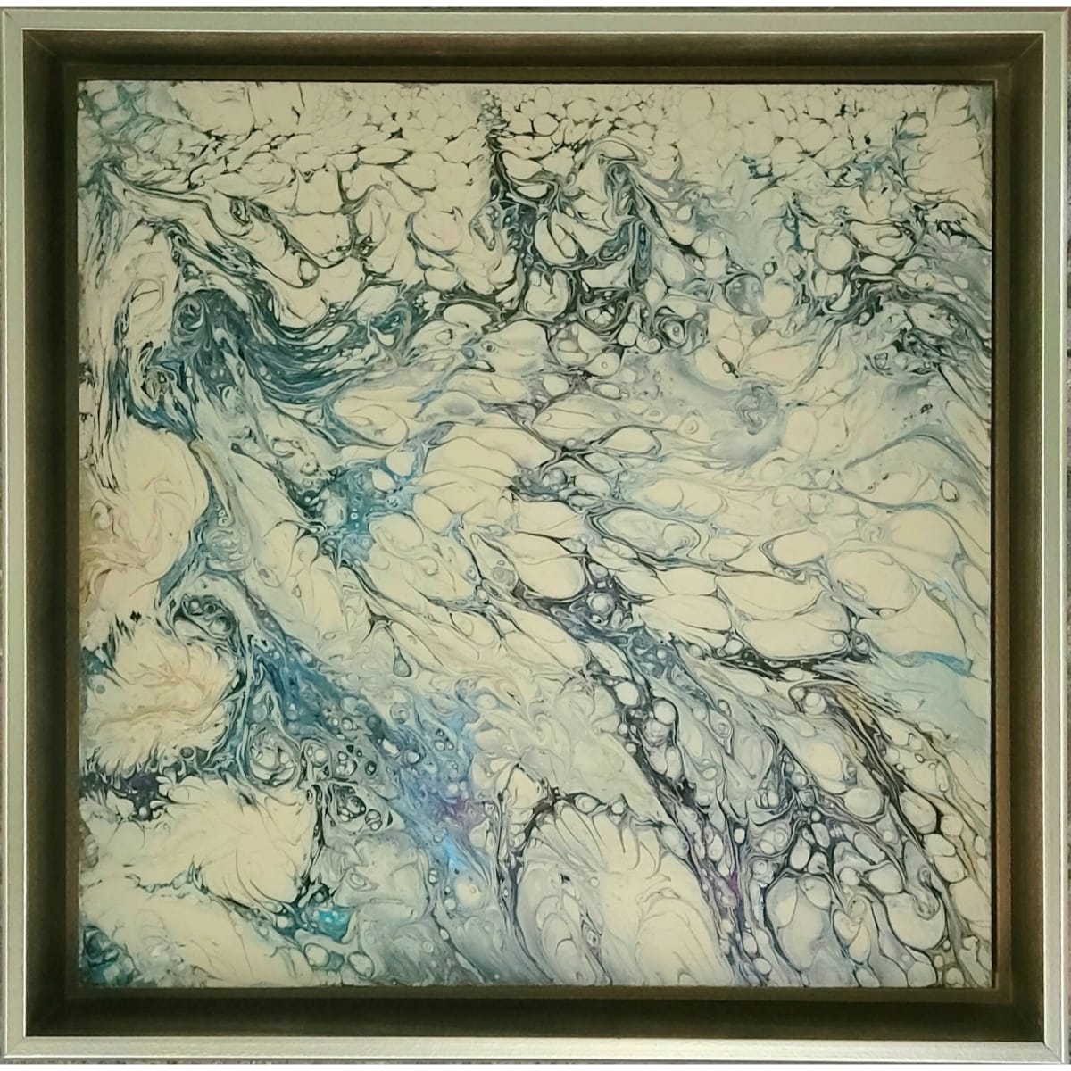 Breathe by Studio Relics by Linda joy Weinstein  Image: Air - Breathe - Enamel, acrylic, ink and mica on cradled birch in a float frame