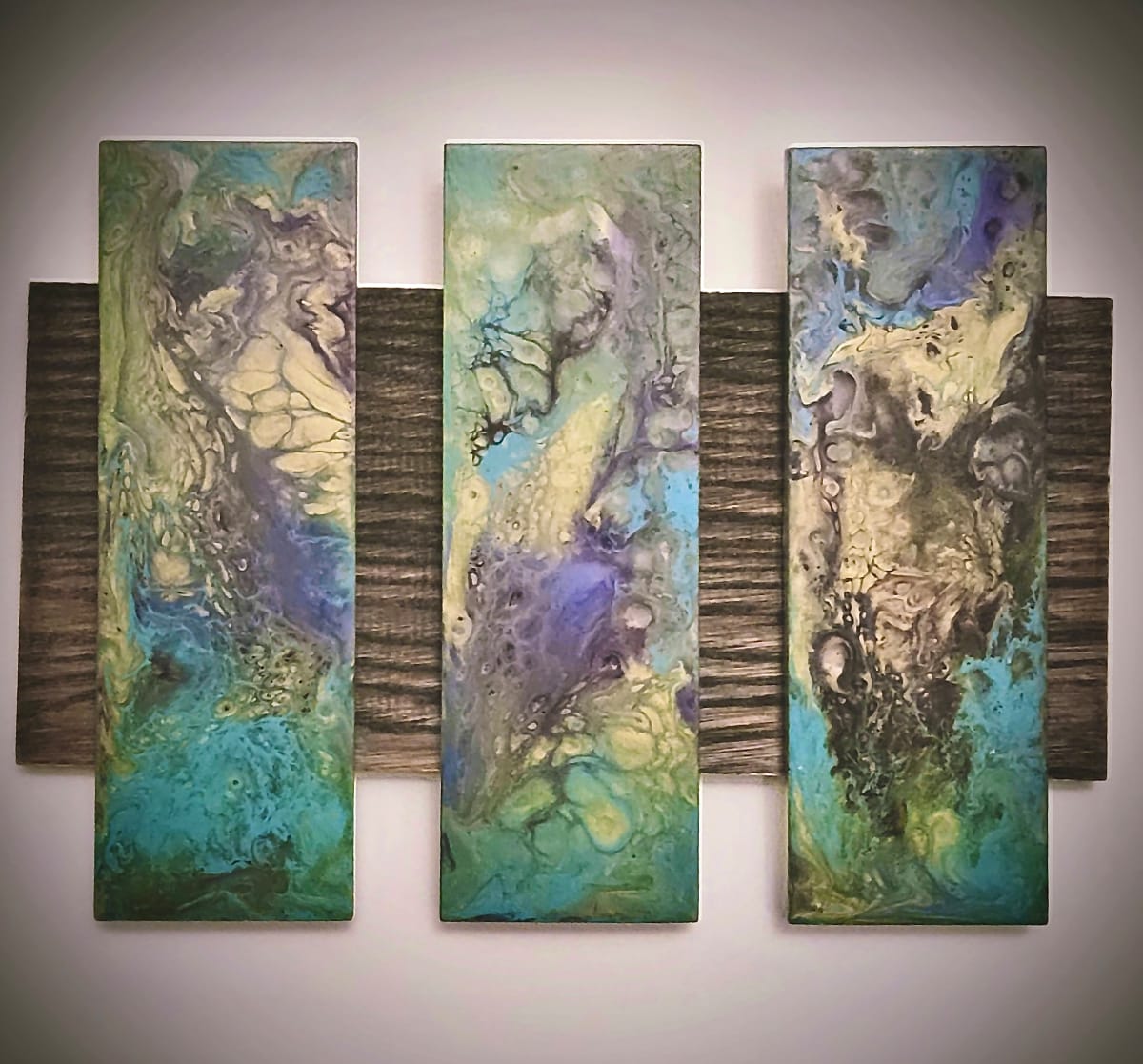 Altarpiece: Lush by Linda joy Weinstein  Image: Lush - a three panel altarpiece.  Acrylic on glass tiles mounted on flamed oak.