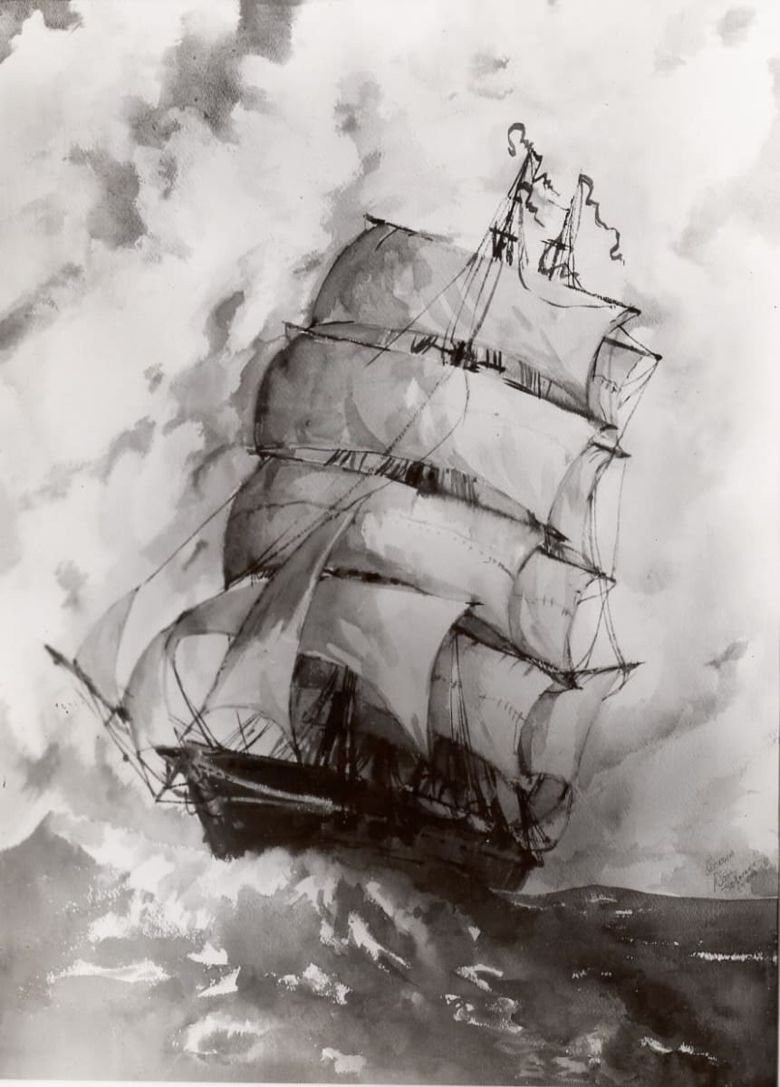 Sailing Ship [1965, Title Illegible] by David Solomon  Image: Very early work by David Solomon, painted in 1965.