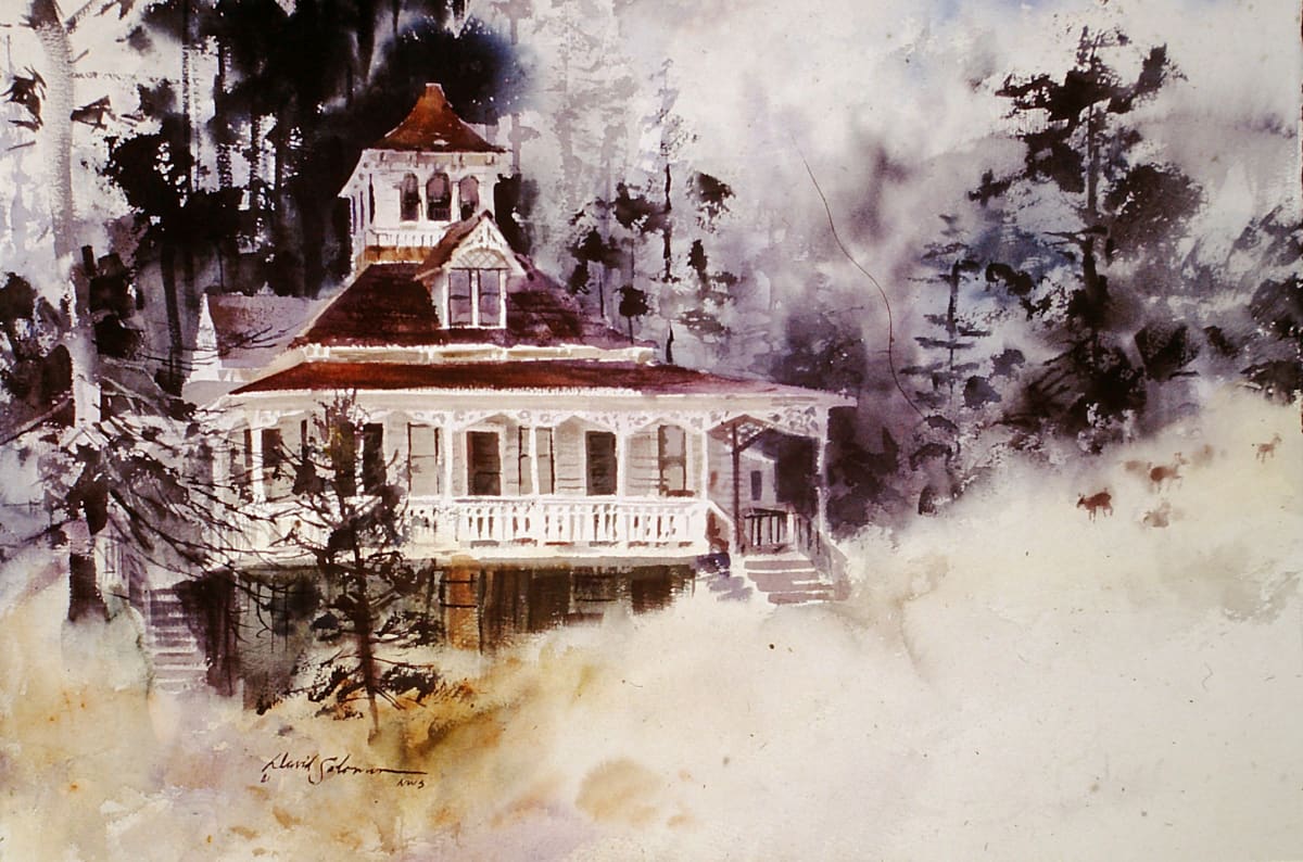 Untitled: Victorian House with Pine Trees 