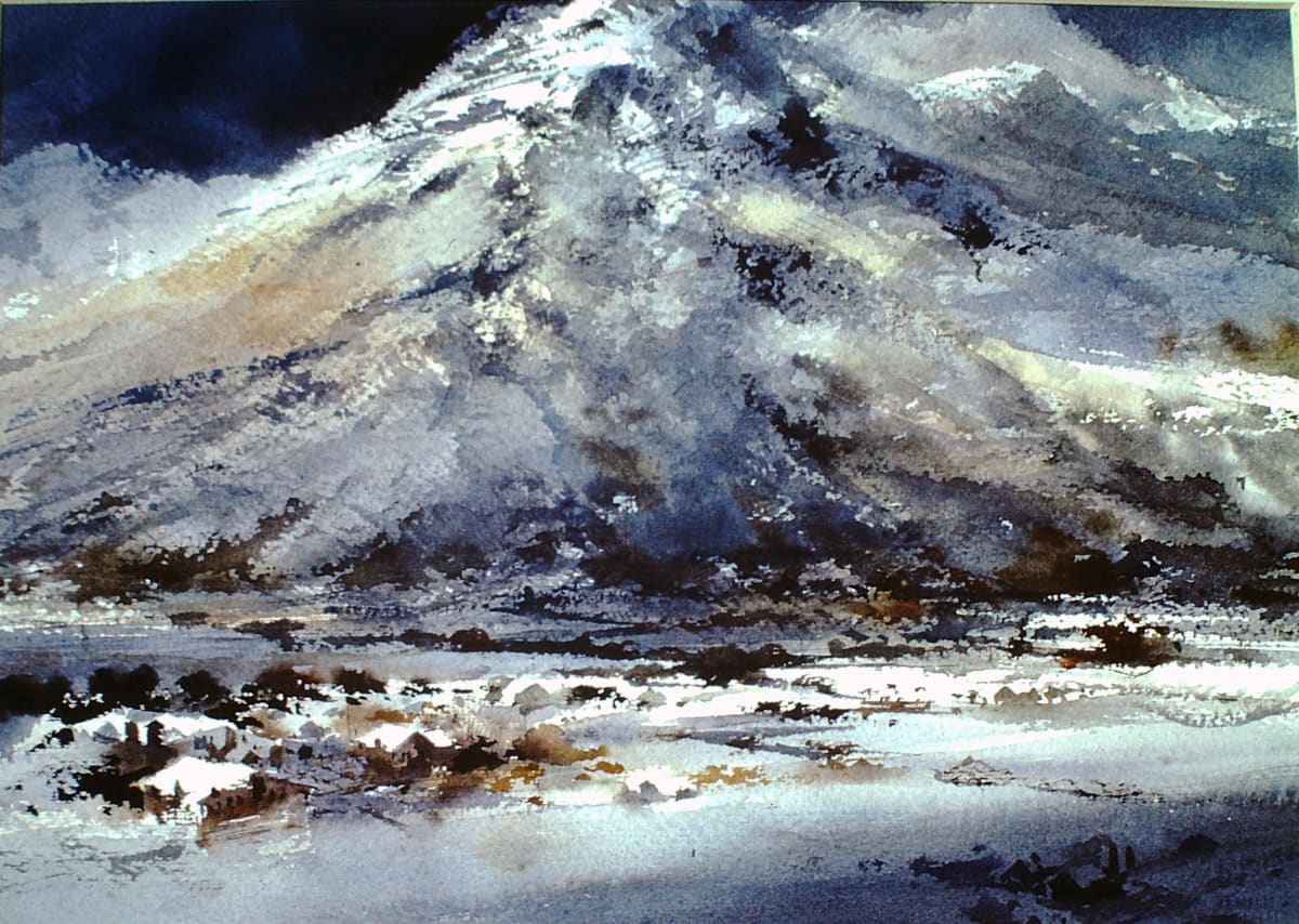 Untitled: Town Below Snow Covered Mountain 