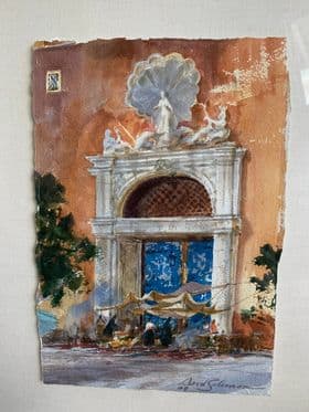 Untitled: Spanish Cafe  Image: Painted on location in Madrid, Spain. Originally purchased at Gallery McCollum in Laguna Beach, CA.