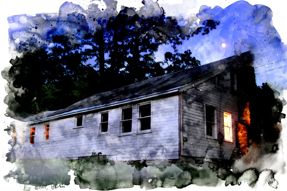 Nighttime Salem  Image: View of the Salem house at dusk.