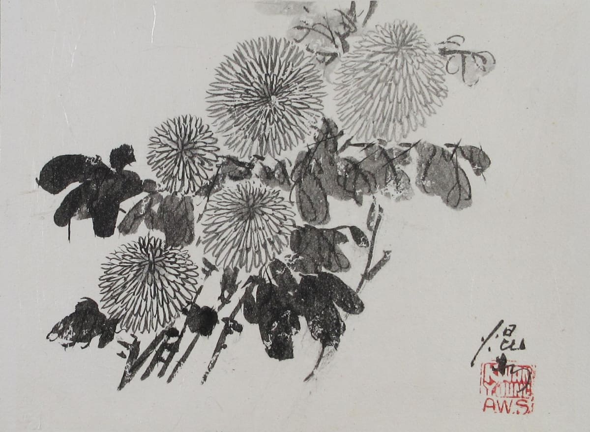 Chrysanthemum and Rock by Kwan Y. Jung 