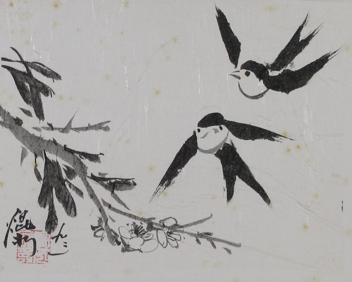 Swallows and Peach Flowers by Kwan Y. Jung 