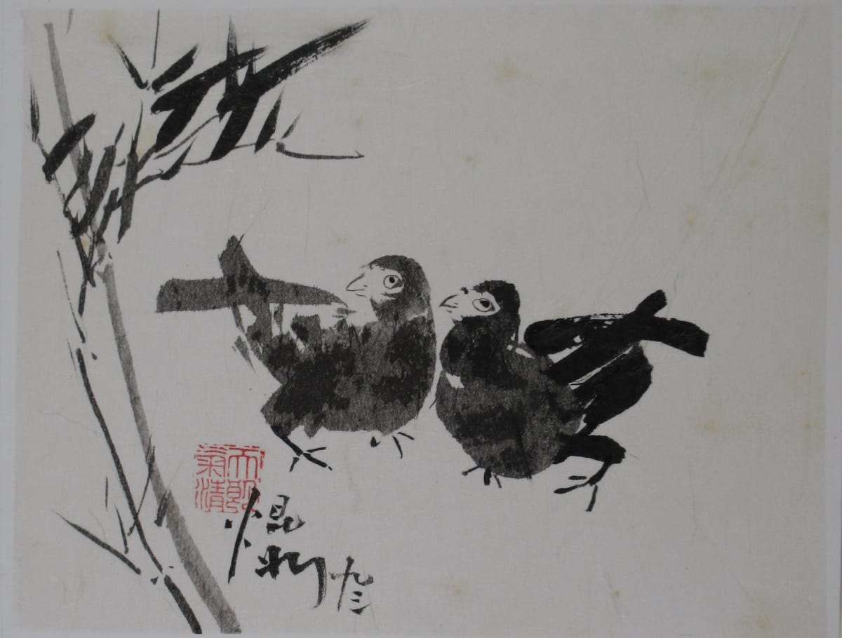 Dove and Bamboo In Wind by Kwan Y. Jung 