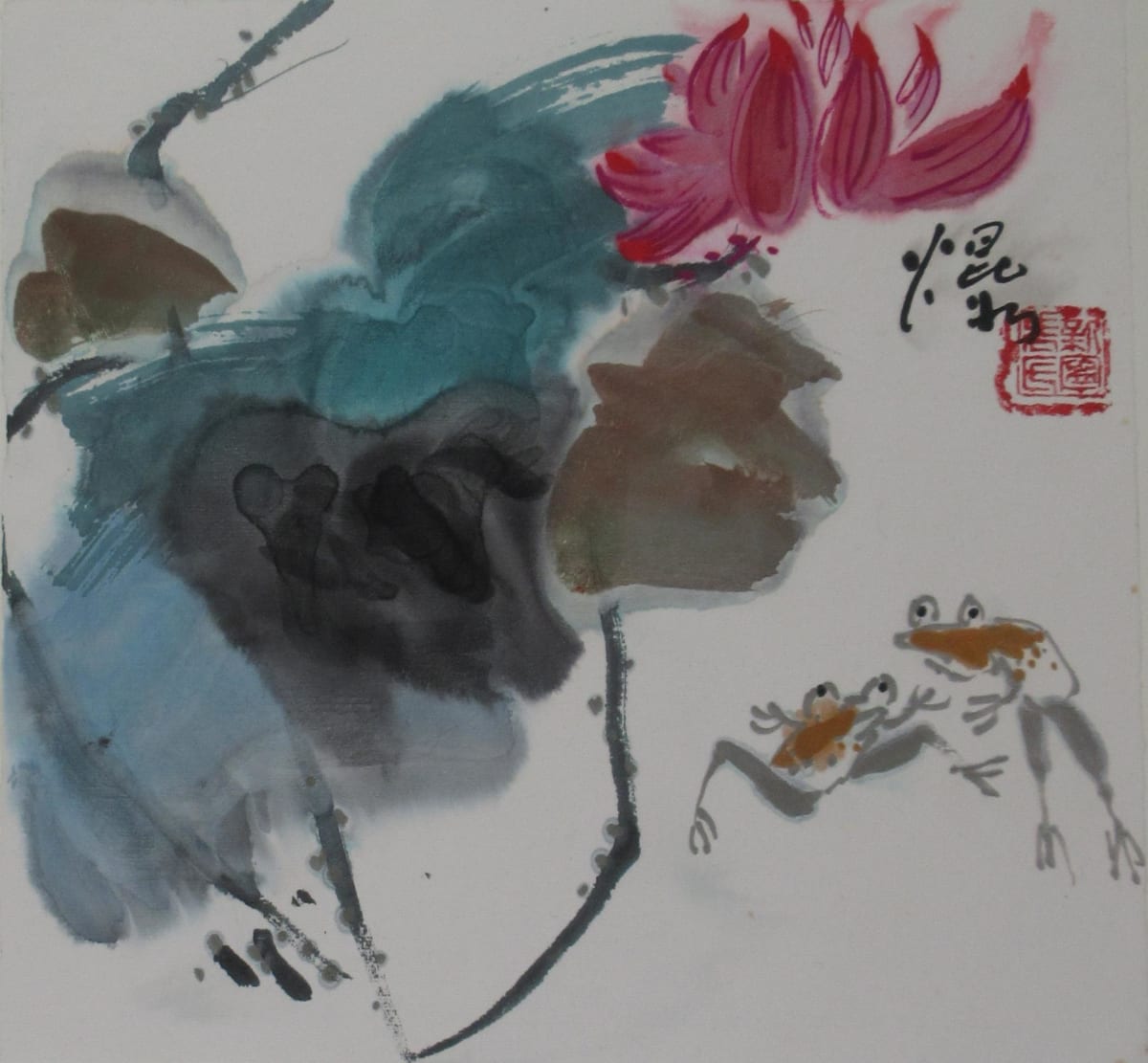 Lotus Flower and Frogs by Kwan Y. Jung 