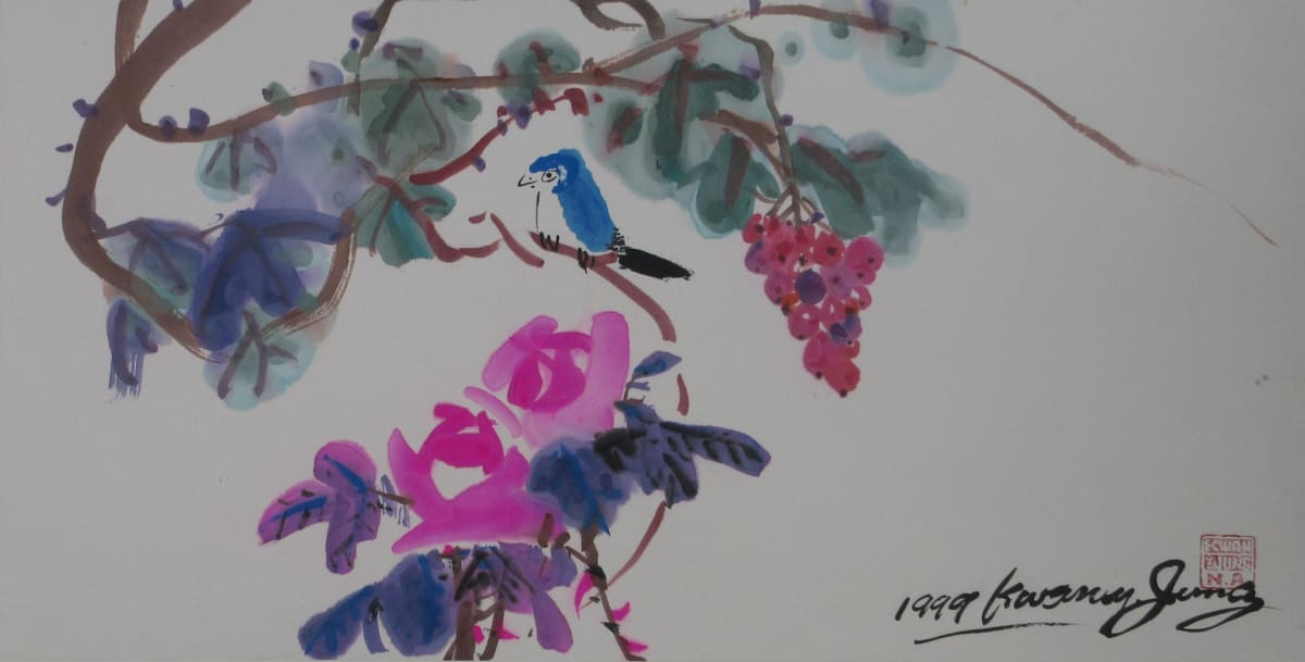 Roses, Blue Bird and Grape by Kwan Y. Jung 