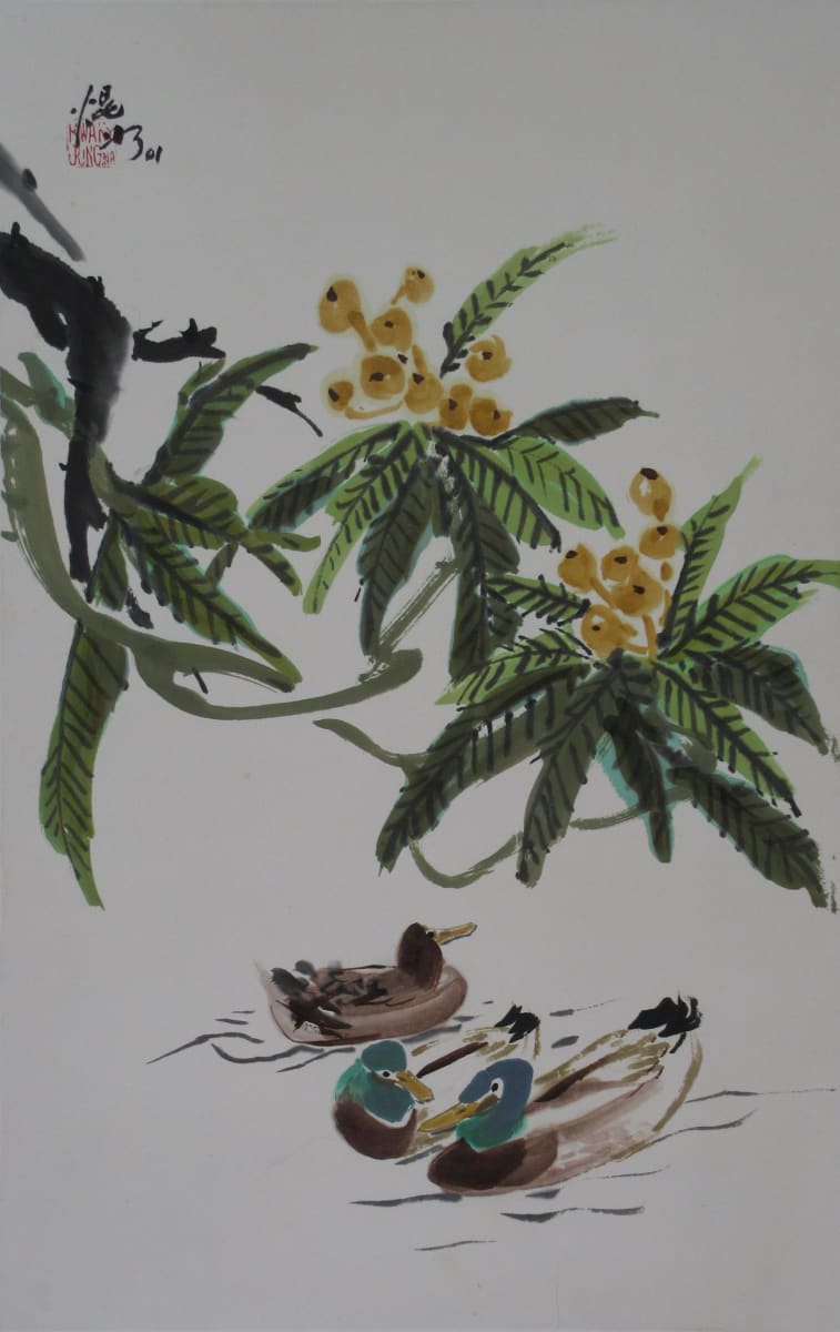 Loquat Tree and Mallard by Kwan Y. Jung 