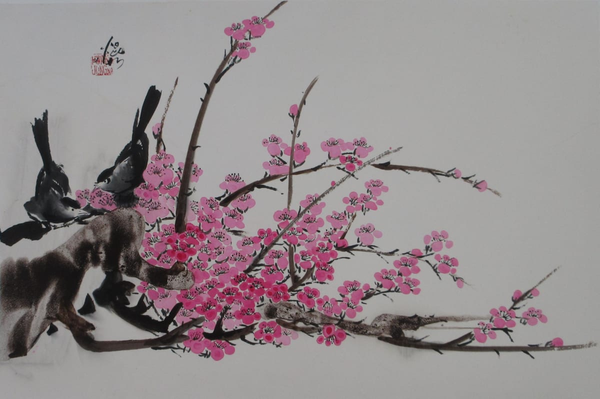 Red Plum, White Snow and Magpies by Kwan Y. Jung 