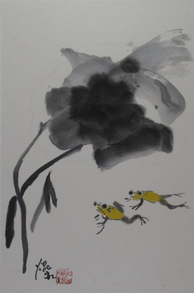 Two Frogs under Lotus Leaves by Kwan Y. Jung, Image 1.