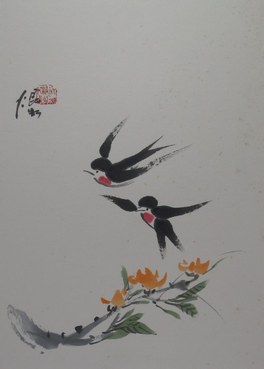 Swallows and Flowers by Kwan Y. Jung 