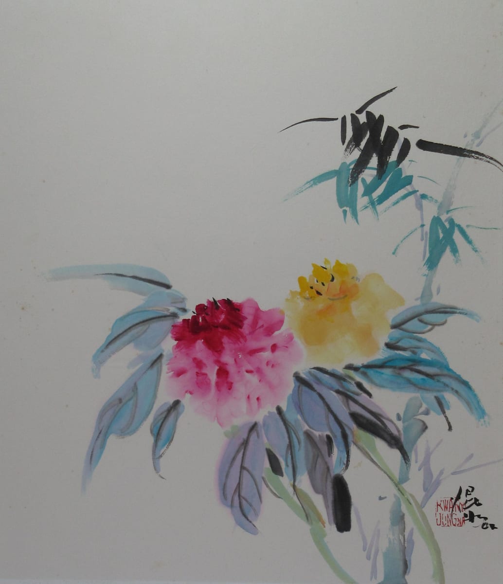 Peony Flower and Bamboo by Kwan Y. Jung 