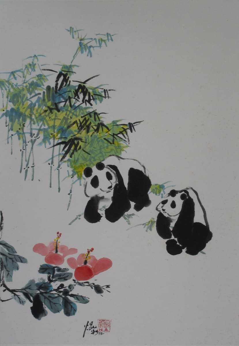 Hibiscus Flower and Panda by Kwan Y. Jung 