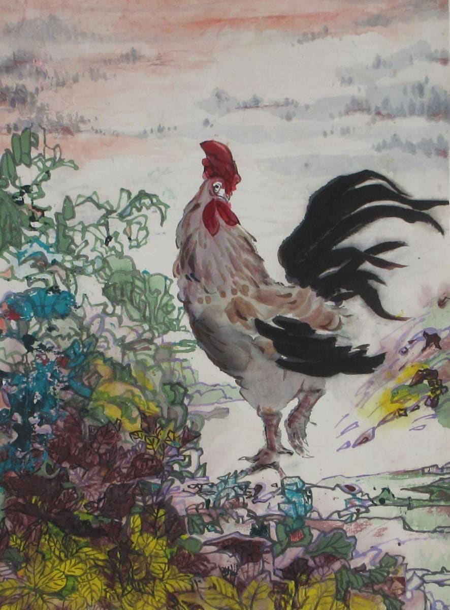 Rooster Among Flowers 2 by Yee Wah Jung 