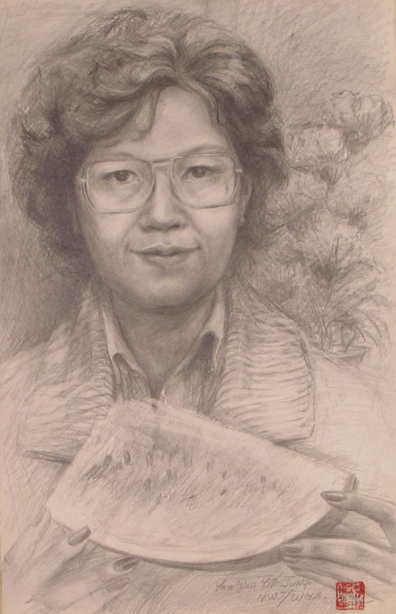 Self Portrait of Yee Wah Jung with Watermelon by Yee Wah Jung 