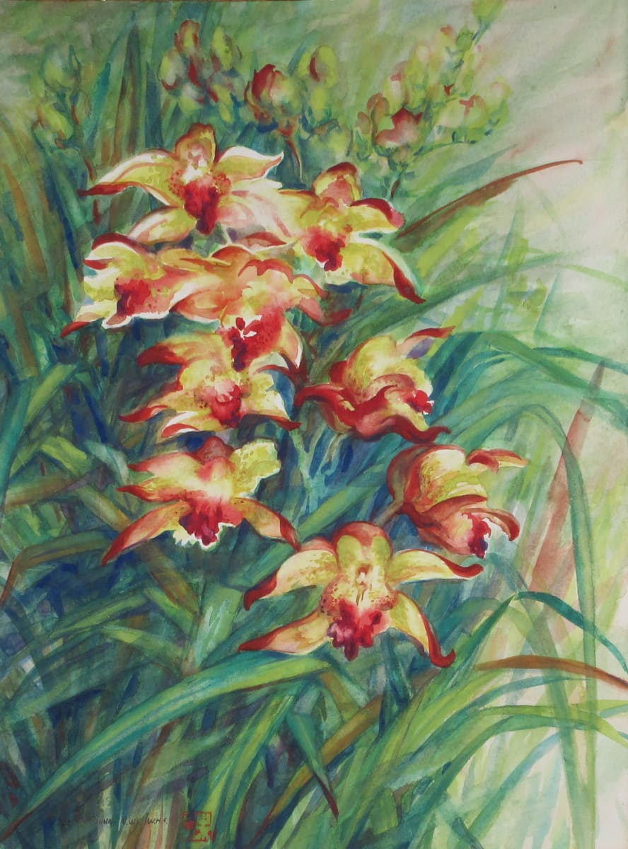 Red and Yellow Gladiolas by Yee Wah Jung 