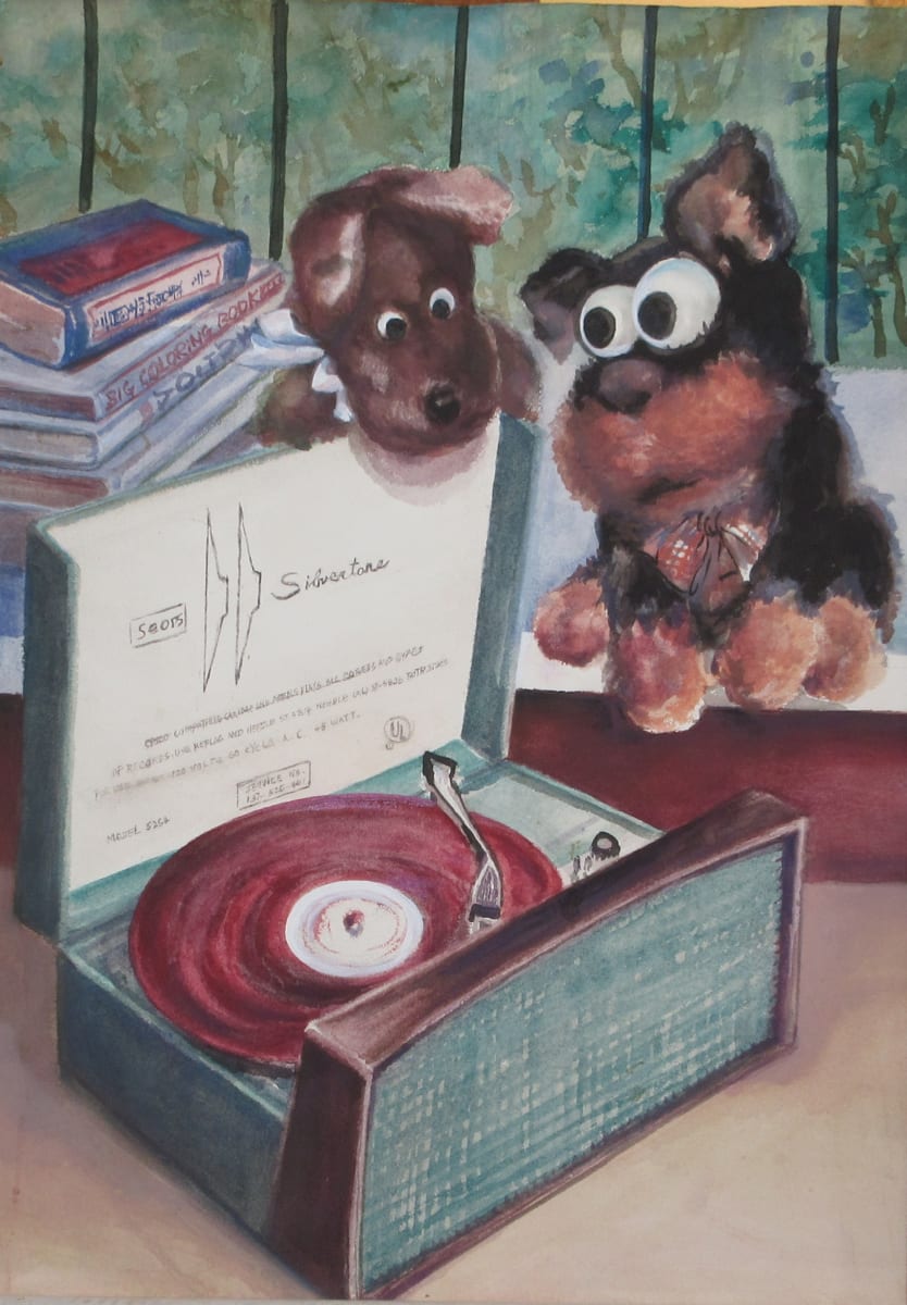 Still Life Study - Two Toy Dogs and Portable Phonograph by Yee Wah Jung 