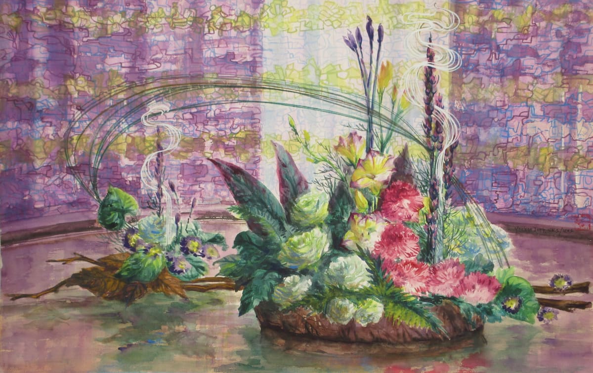 Still Life Study - Floral Arrangements and Purple Drapes by Yee Wah Jung 
