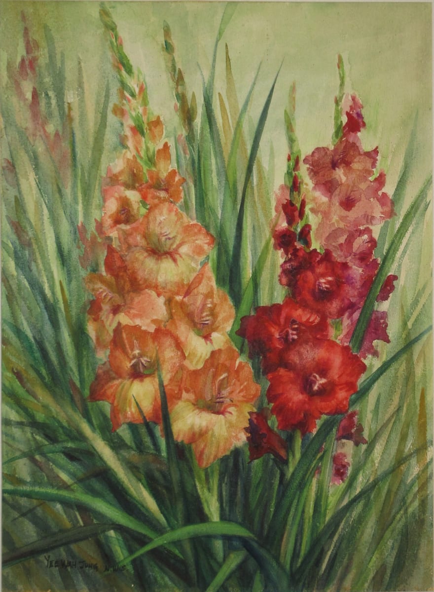 Still Life Study - Orange and Red Gladiolas by Yee Wah Jung 