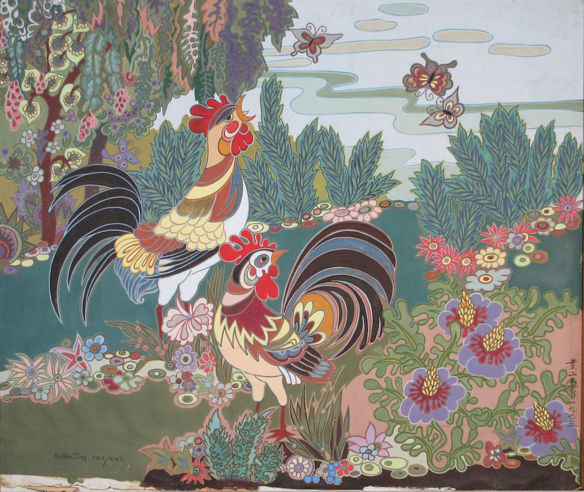 Roosters in the Garden by Yee Wah Jung 