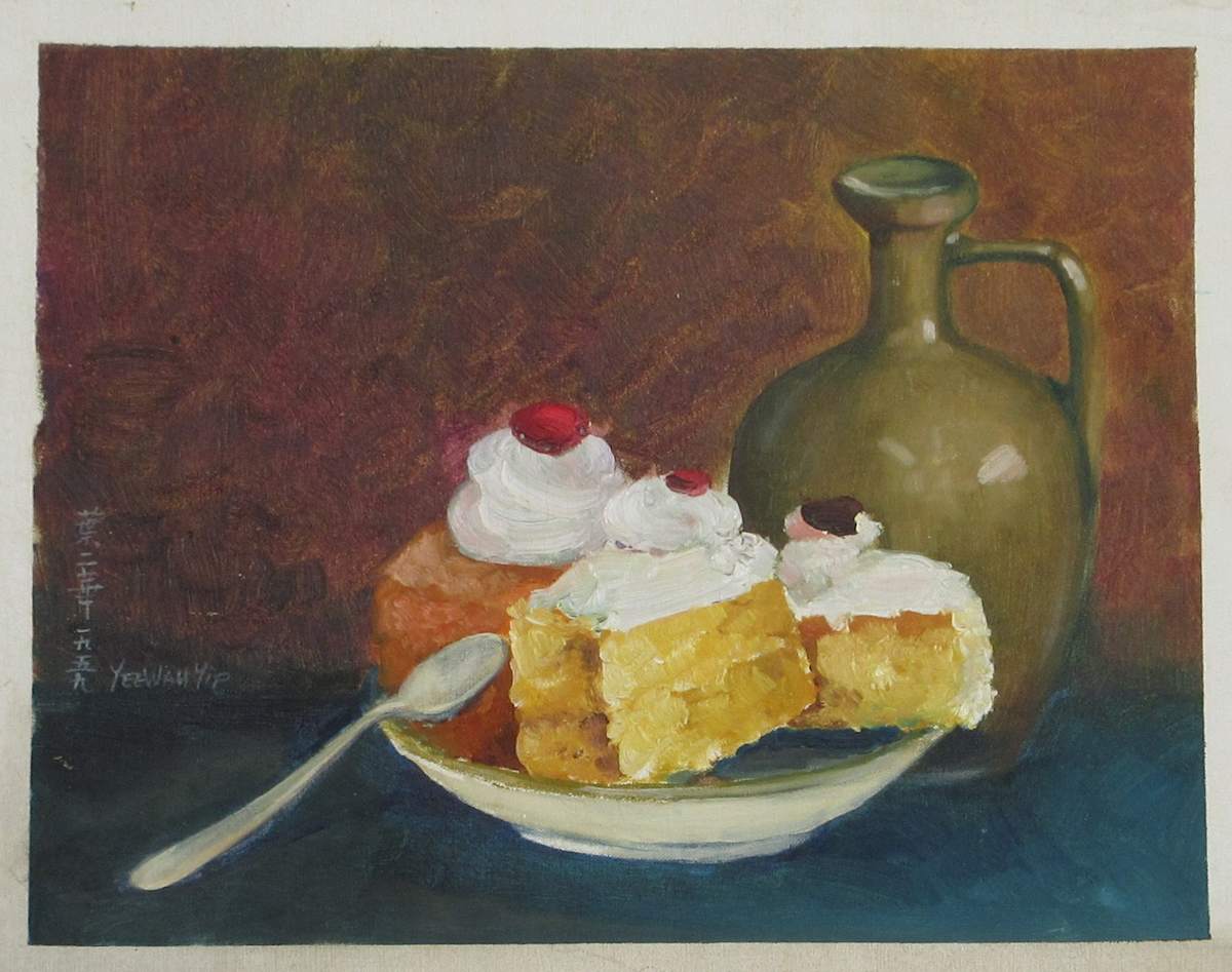 Art School Study - Cake Slices, Plate, Spoon and Green Jug by Yee Wah Jung 