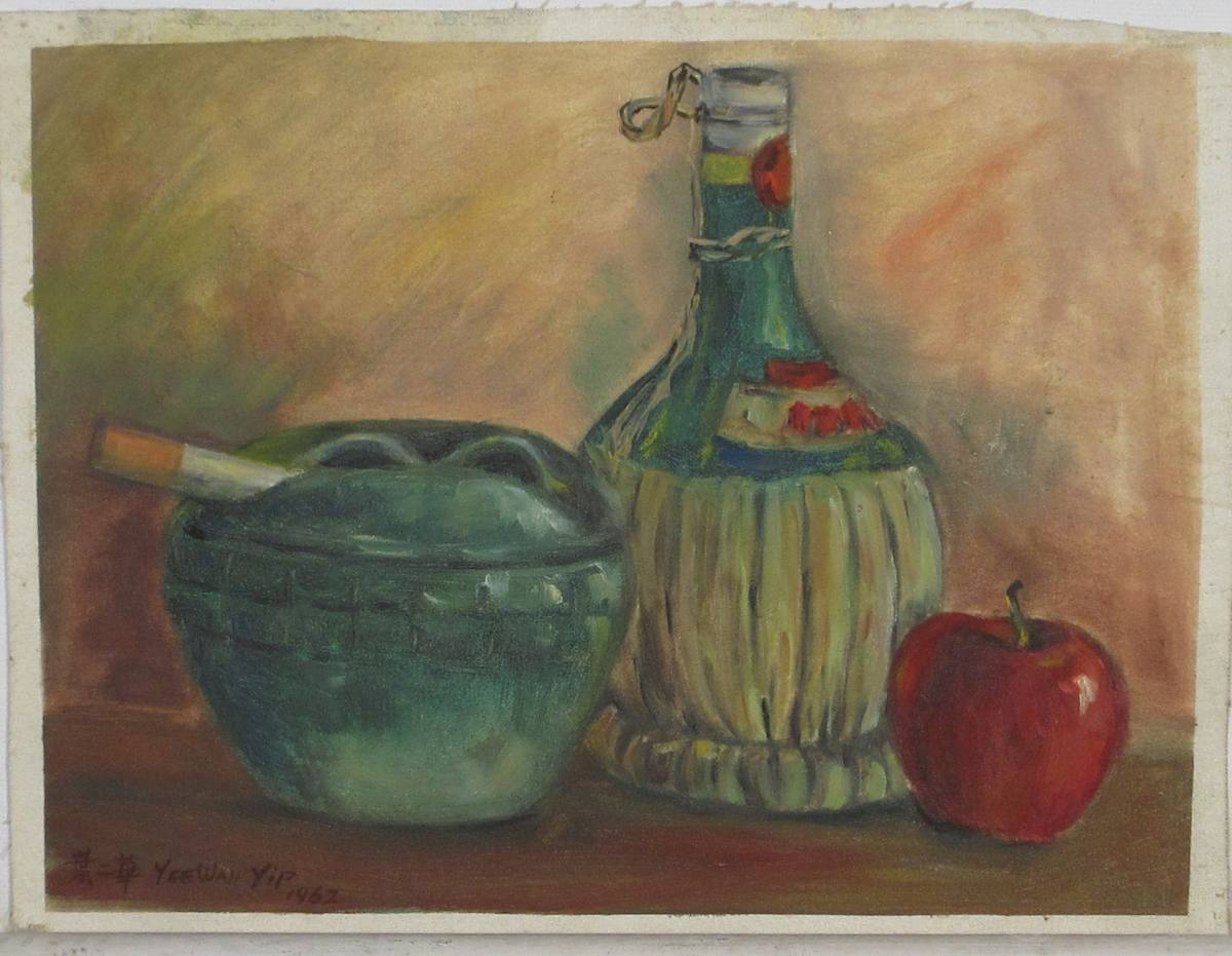 Art School Study - Cigarette, Ashtray, Chianti and Apple by Yee Wah Jung, Image 1.
