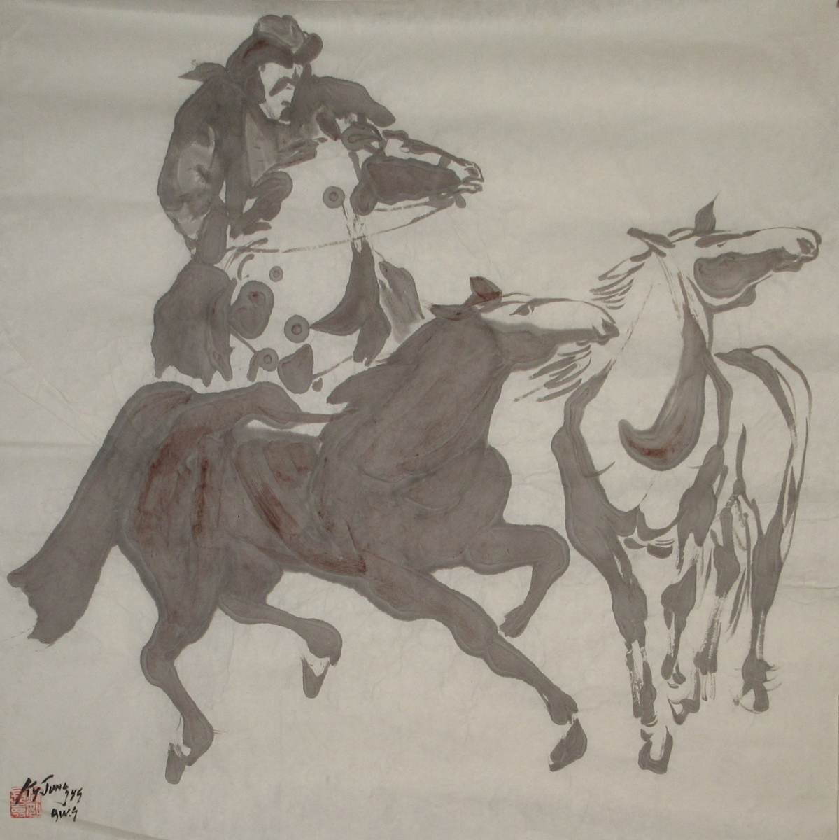 Rider with Two Horses by Kwan Y. Jung 