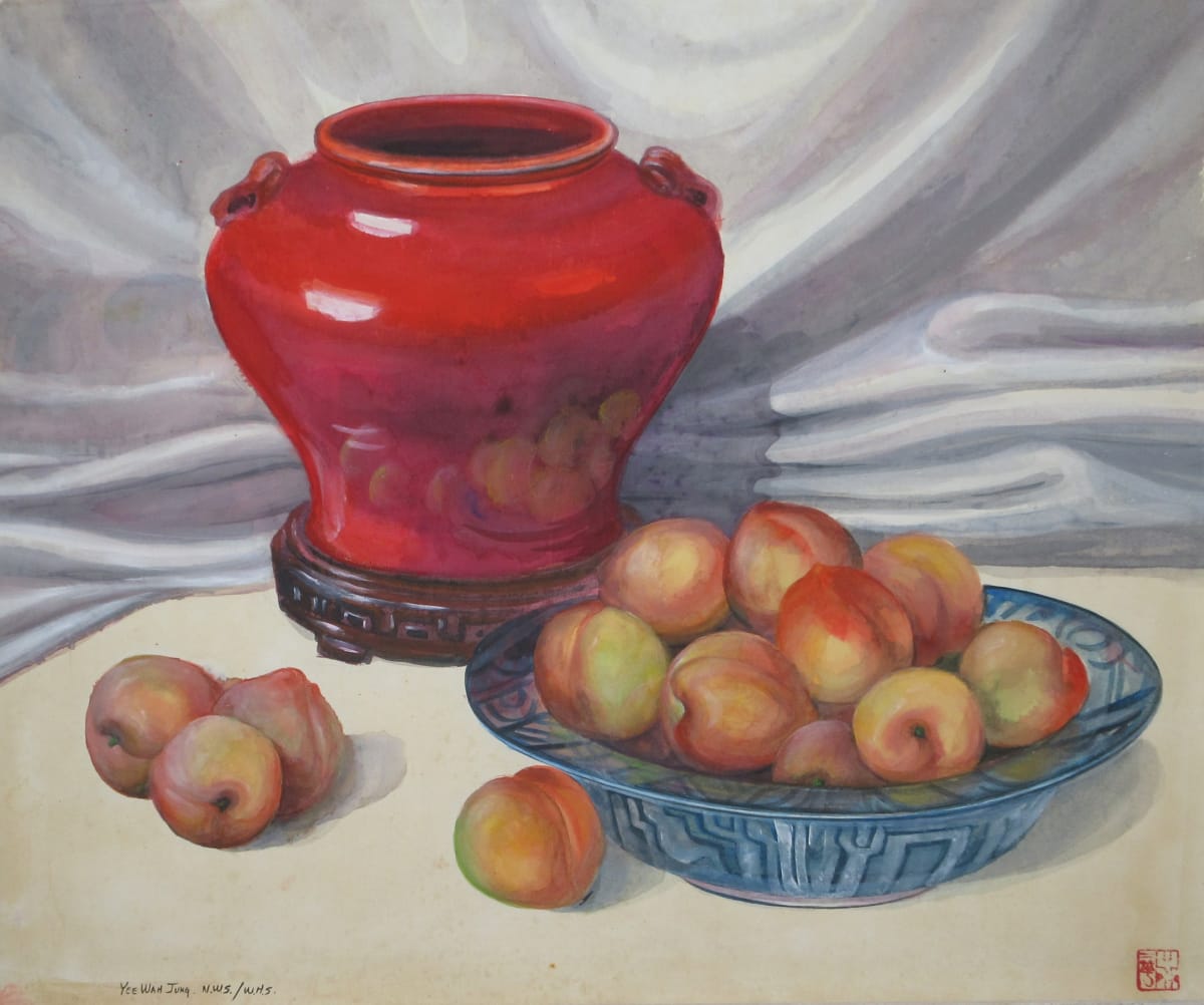 Peaches with Red Pot by Yee Wah Jung 