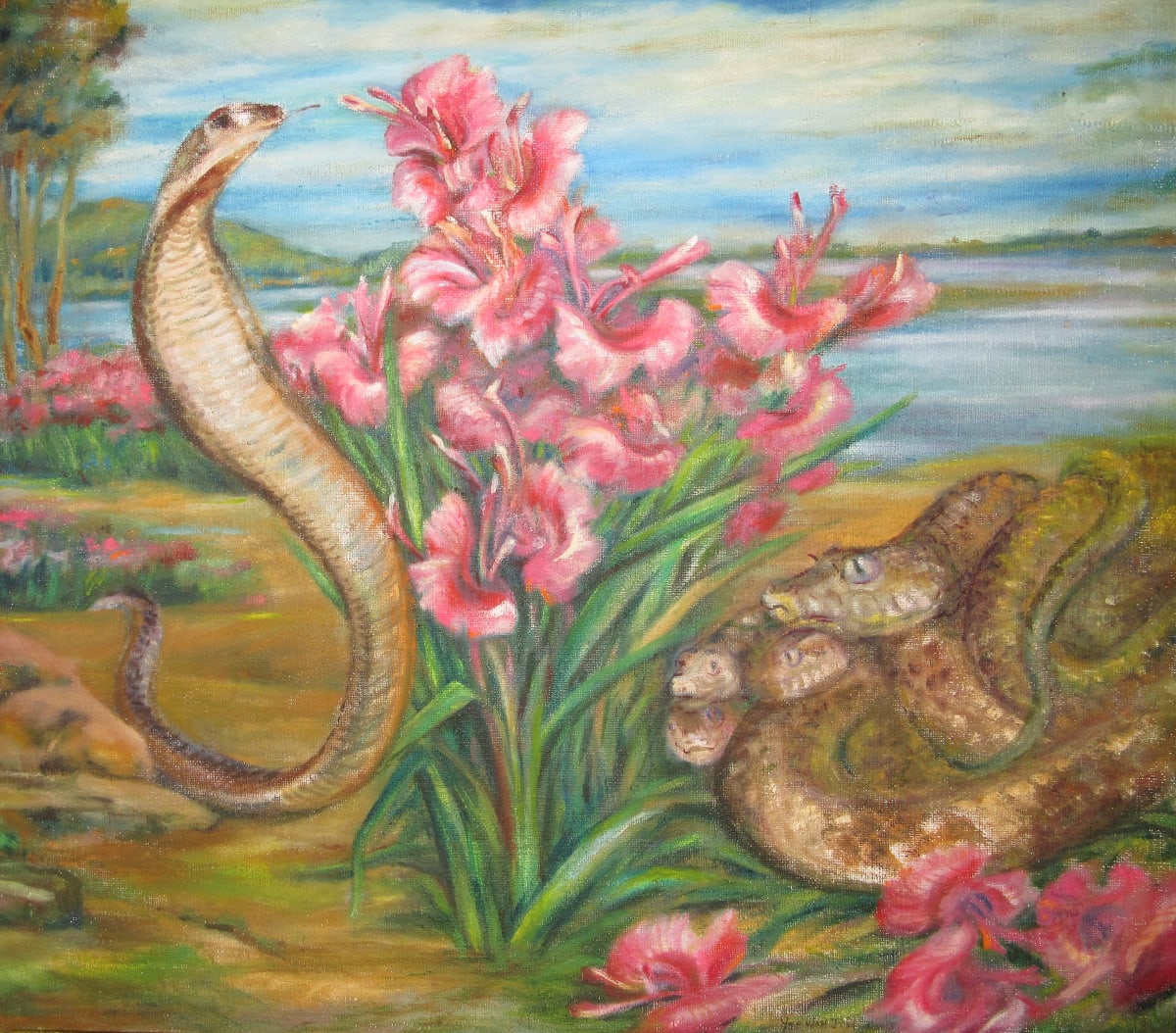 Cobras and Flowers by Yee Wah Jung Attributed 