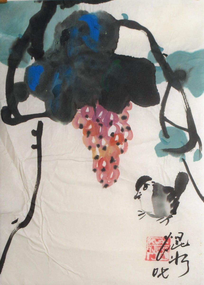 Bird and Red Grapes by Kwan Y. Jung 