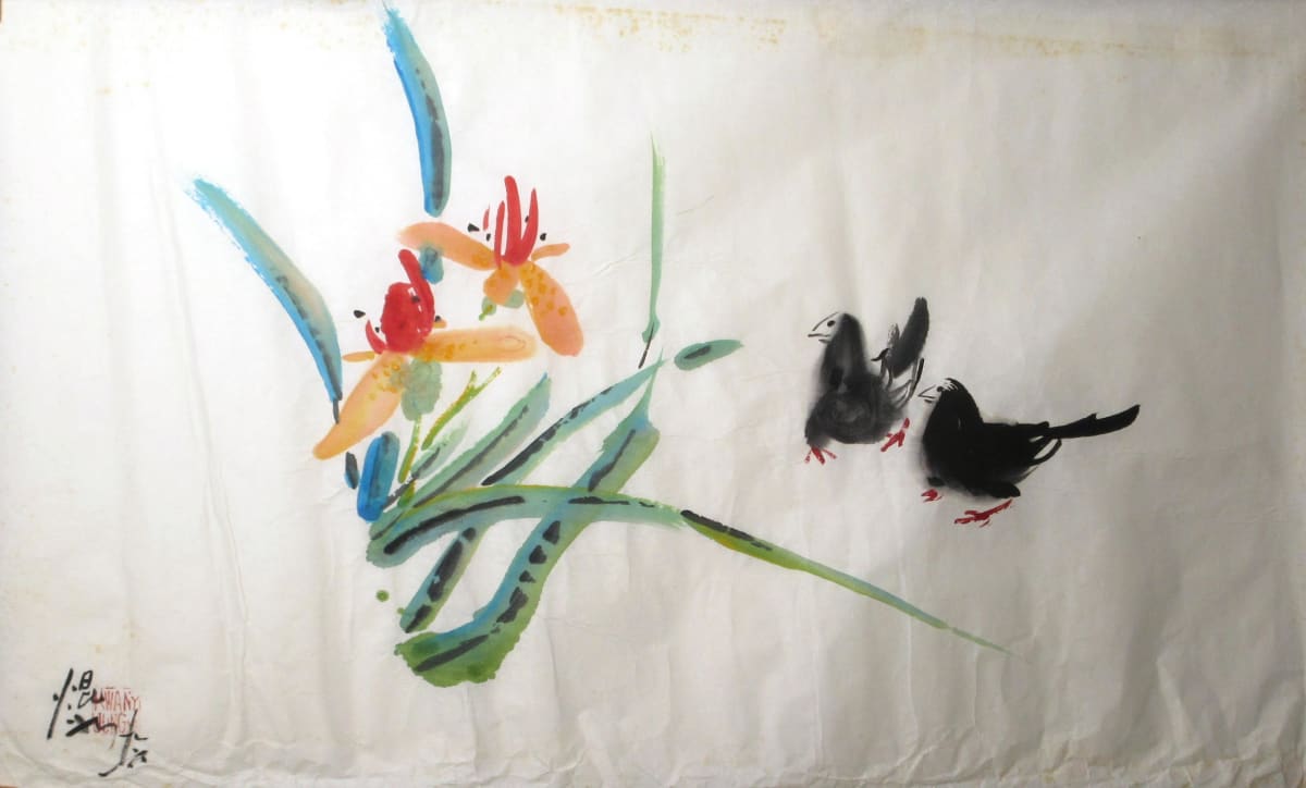 Birds and Irises by Kwan Y. Jung 