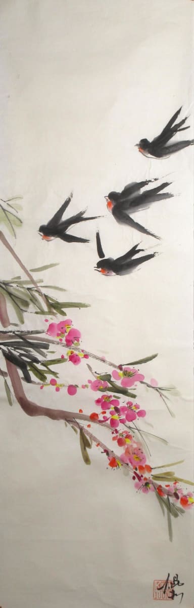 Swallows and Plum Blossoms by Kwan Y. Jung 